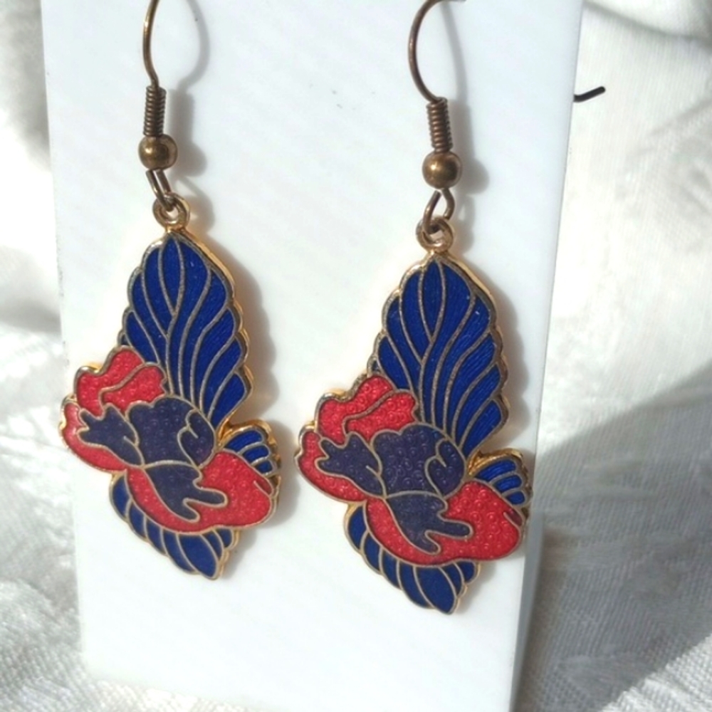 Vintage Laurel Burch Cloisonne Enamel floral Earrings